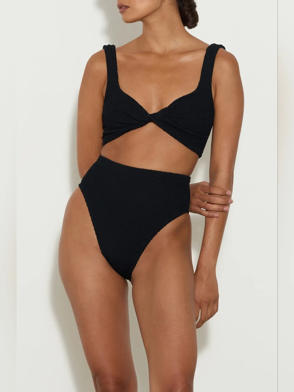 Hunza G Jamie Bikini - Textured Black Two-Piece Swim Set - One Size